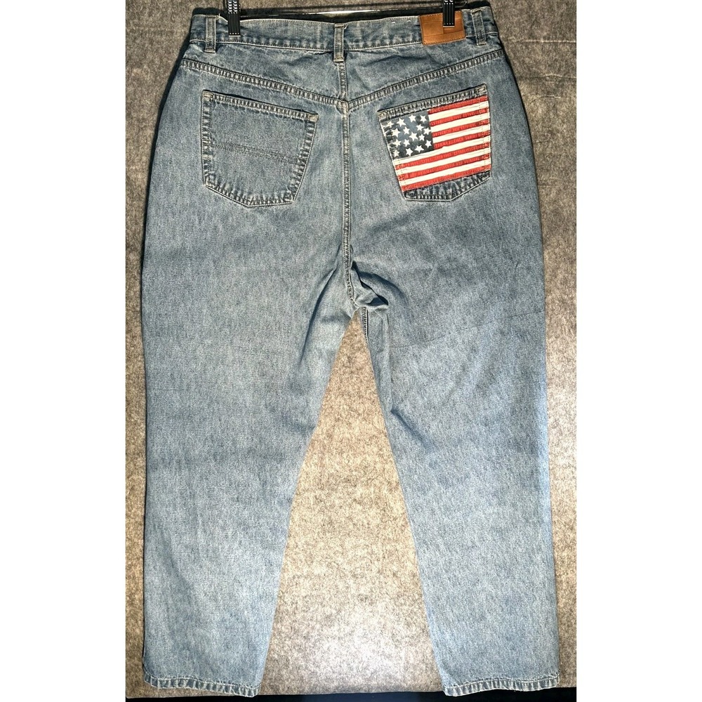 Tommy Hilfiger Jeans Women's Sz 16 Straight Leg Flag Pocket Acid Wash Blue Denim